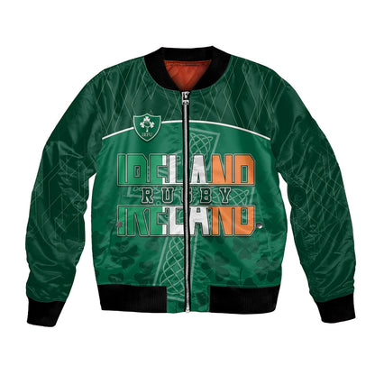 Personalised Ireland Rugby 2023 Bomber Jacket Celtic Cross Mix Shamrocks
