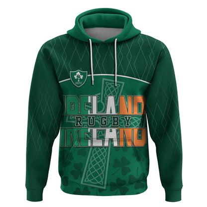 Personalised Ireland Rugby 2023 Hoodie Celtic Cross Mix Shamrocks