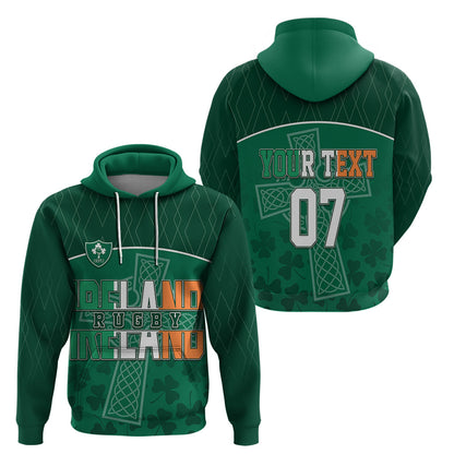 Personalised Ireland Rugby 2023 Hoodie Celtic Cross Mix Shamrocks