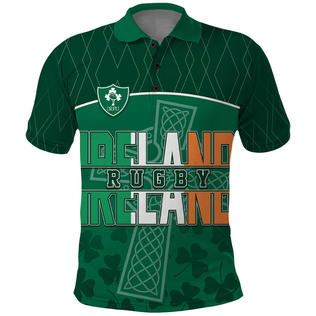Personalised Ireland Rugby 2023 Polo Shirt Celtic Cross Mix Shamrocks