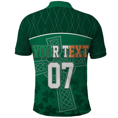 Personalised Ireland Rugby 2023 Polo Shirt Celtic Cross Mix Shamrocks