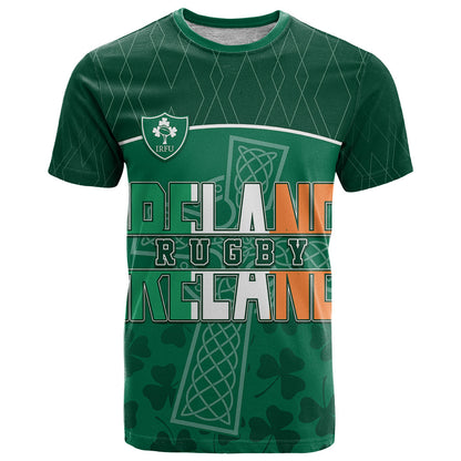 Personalised Ireland Rugby 2023 T Shirt Celtic Cross Mix Shamrocks