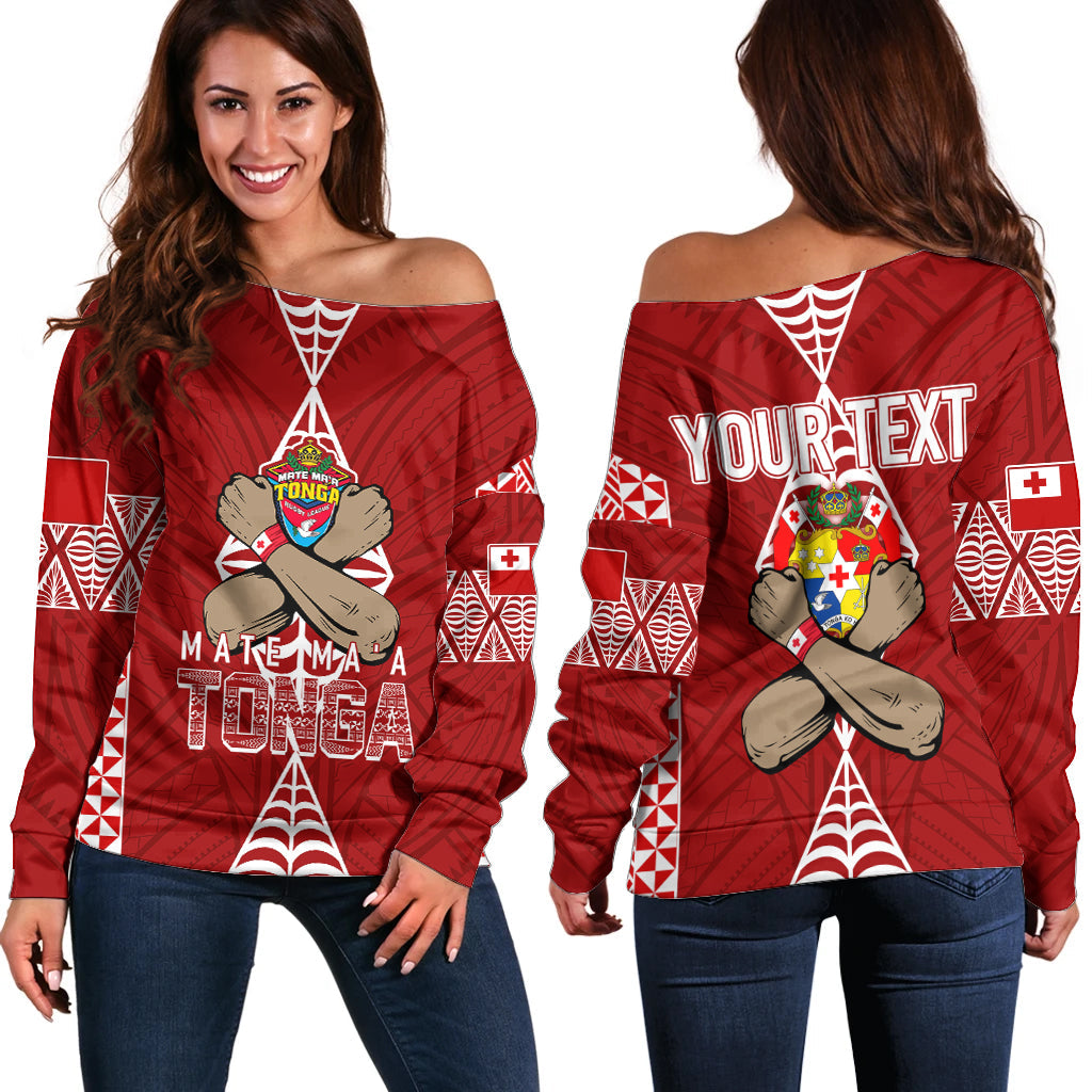 Personalised Tonga Rugby Off Shoulder Sweater Mate Ma'a Tonga Independence Day