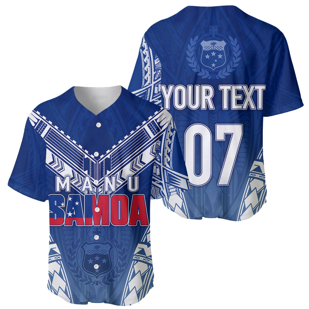 Personalised Samoa Rugby Baseball Jersey Manu Samoa Gradient Blue