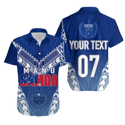 Personalised Samoa Rugby Hawaiian Shirt Manu Samoa Gradient Blue
