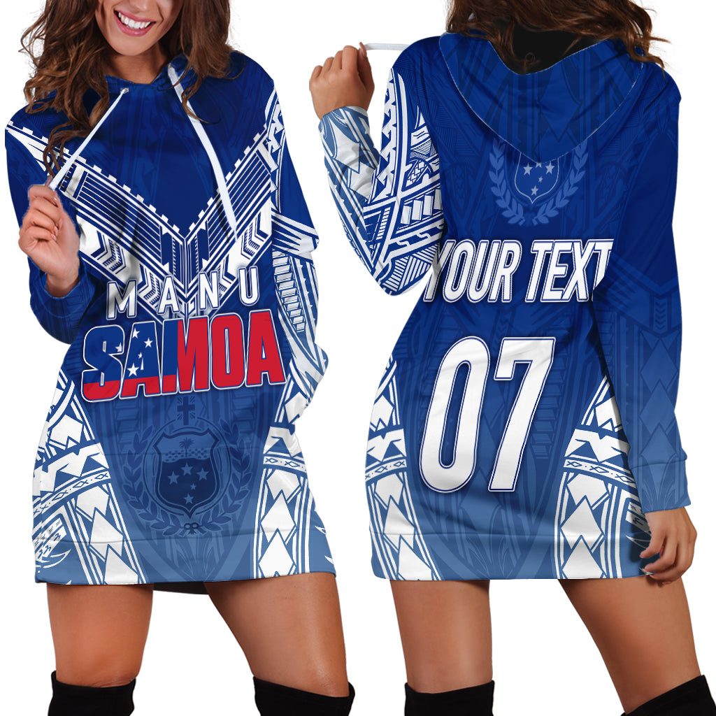 Personalised Samoa Rugby Hoodie Dress Manu Samoa Gradient Blue