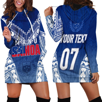 Personalised Samoa Rugby Hoodie Dress Manu Samoa Gradient Blue