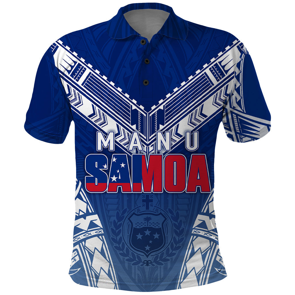 Personalised Samoa Rugby Polo Shirt Manu Samoa Gradient Blue