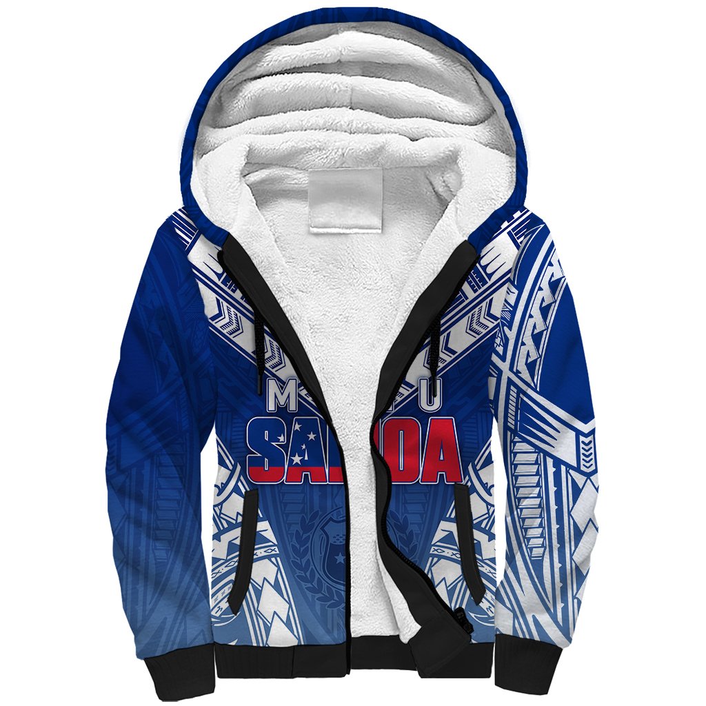 Personalised Samoa Rugby Sherpa Hoodie Manu Samoa Gradient Blue