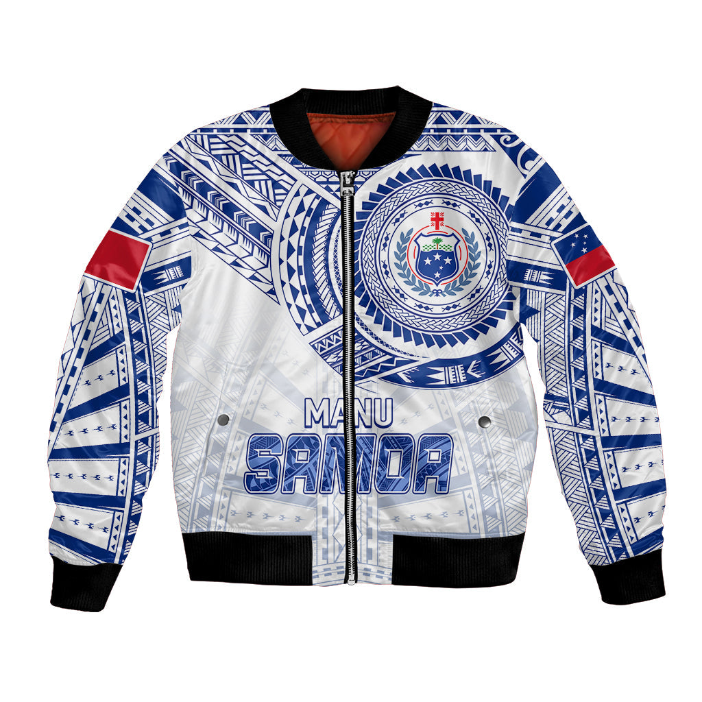 Personalised Samoa Rugby Bomber Jacket Manu Samoa Gradient White