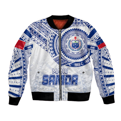 Personalised Samoa Rugby Bomber Jacket Manu Samoa Gradient White