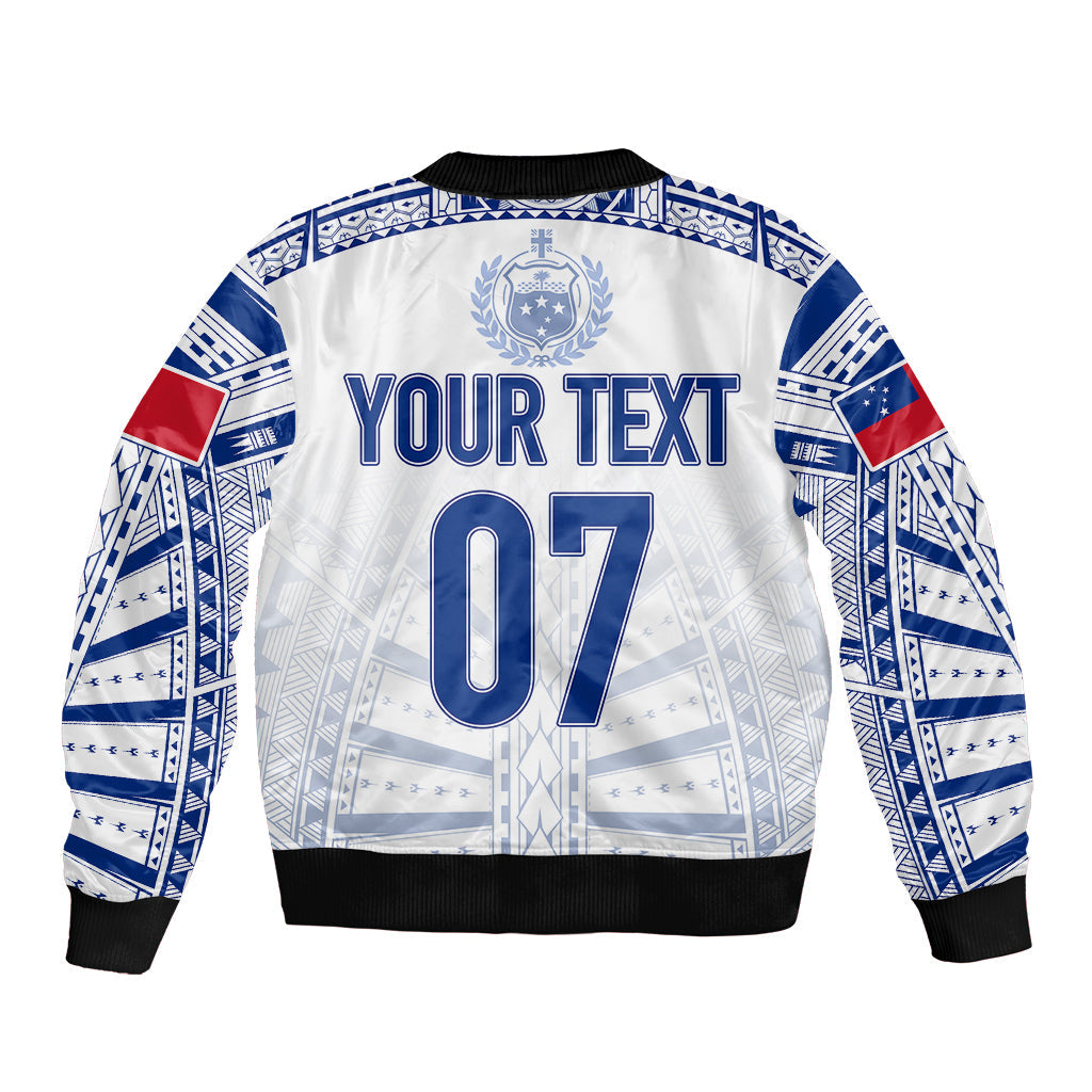 Personalised Samoa Rugby Bomber Jacket Manu Samoa Gradient White