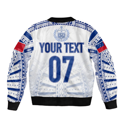 Personalised Samoa Rugby Bomber Jacket Manu Samoa Gradient White