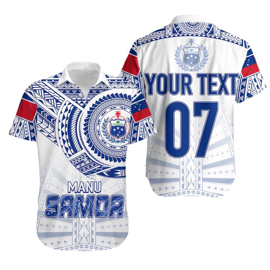 Personalised Samoa Rugby Hawaiian Shirt Manu Samoa Gradient White