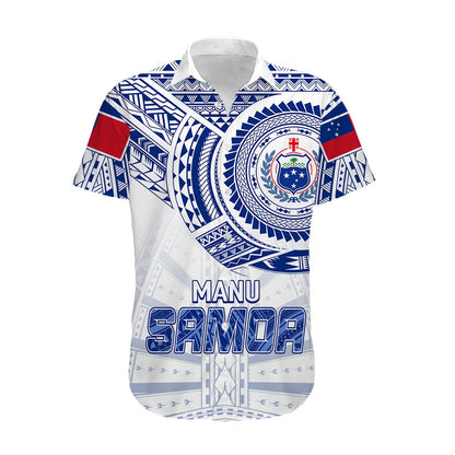 Personalised Samoa Rugby Hawaiian Shirt Manu Samoa Gradient White