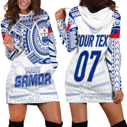 Personalised Samoa Rugby Hoodie Dress Manu Samoa Gradient White