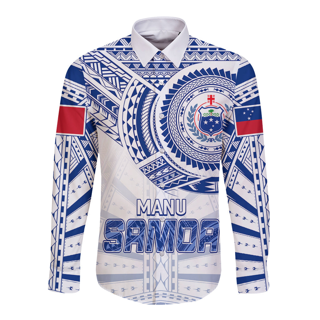 Personalised Samoa Rugby Long Sleeve Button Shirt Manu Samoa Gradient White