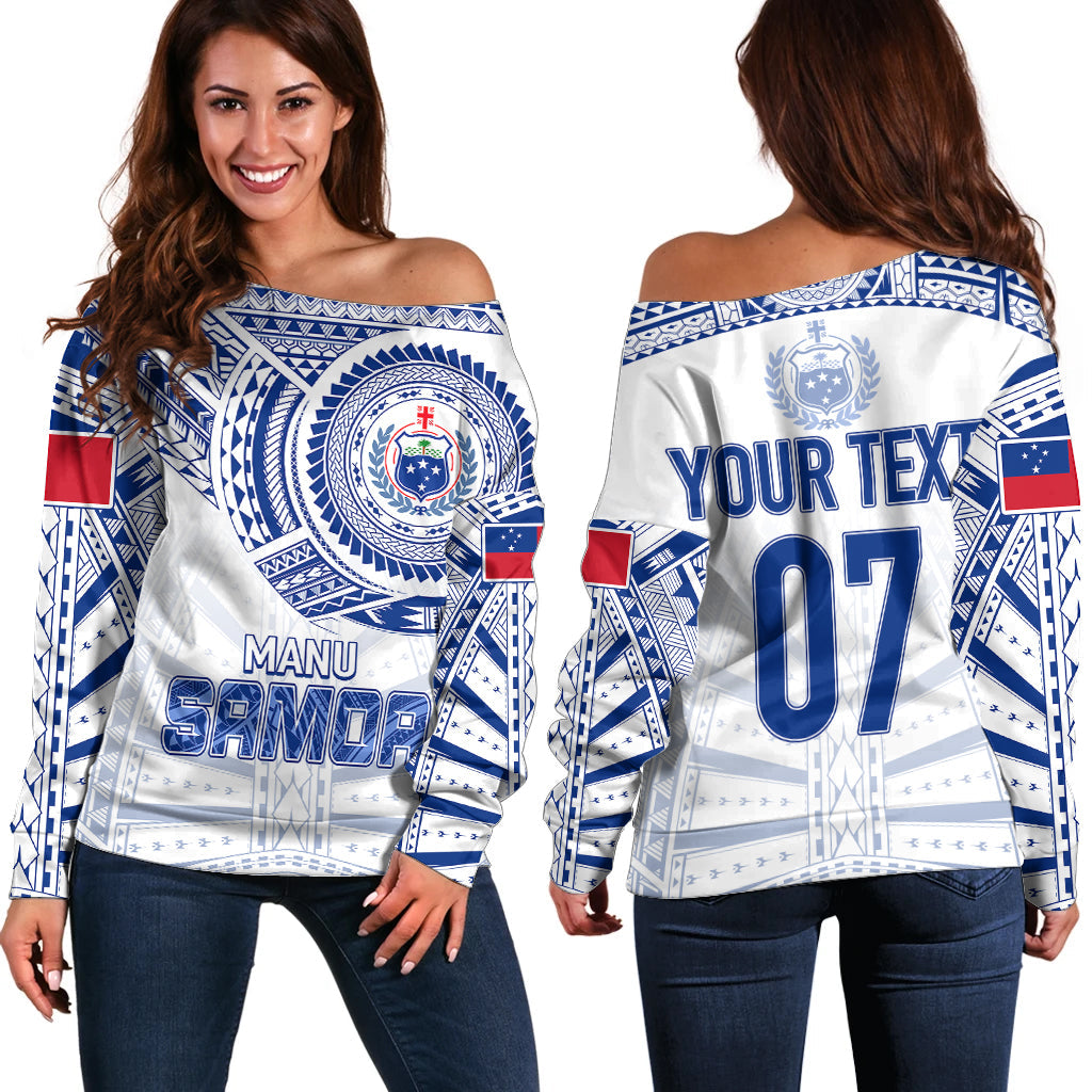 Personalised Samoa Rugby Off Shoulder Sweater Manu Samoa Gradient White