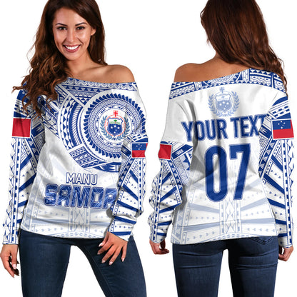 Personalised Samoa Rugby Off Shoulder Sweater Manu Samoa Gradient White
