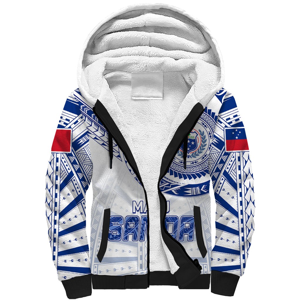 Personalised Samoa Rugby Sherpa Hoodie Manu Samoa Gradient White