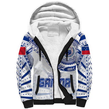 Personalised Samoa Rugby Sherpa Hoodie Manu Samoa Gradient White