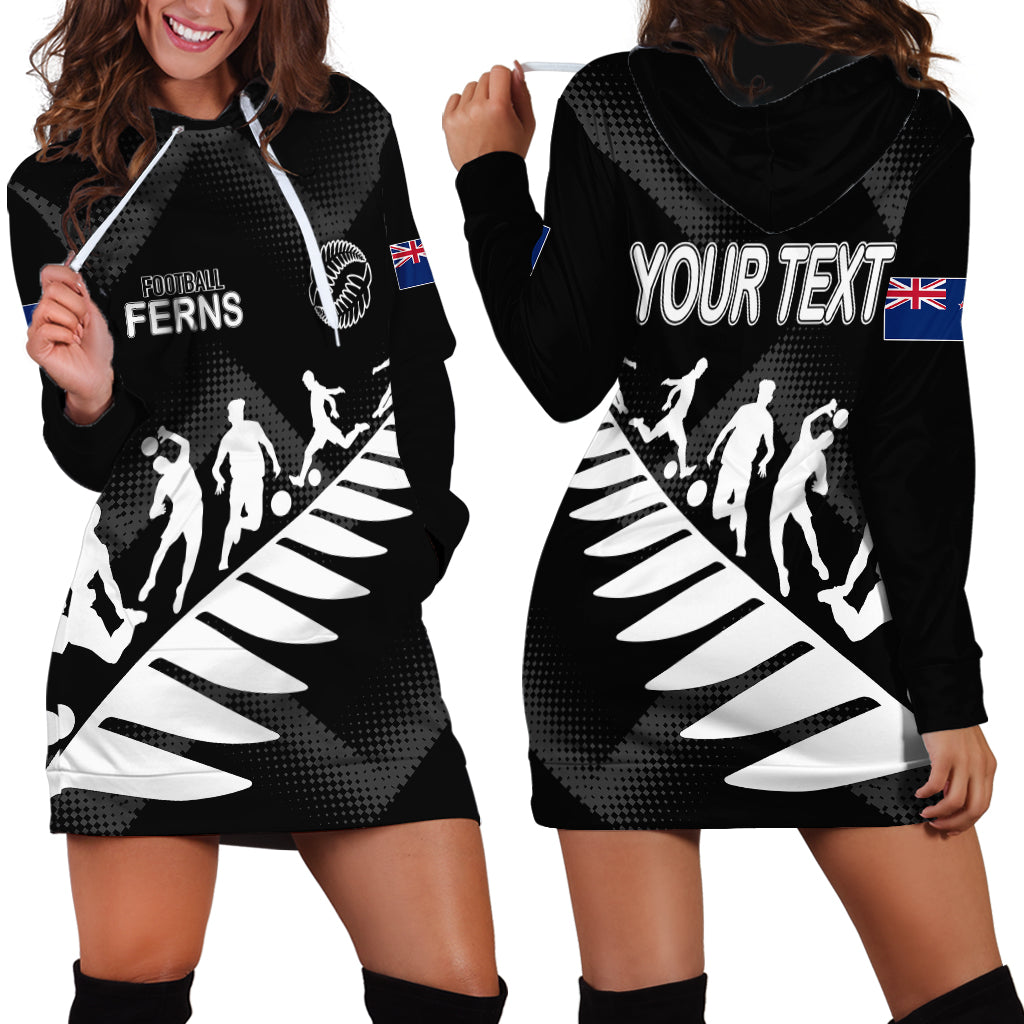 Personalised New Zealand Football Ferns Hoodie Dress Women World Cup 2023 Sporty Vibes