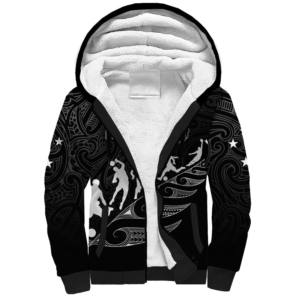 Personalised New Zealand Football Ferns Sherpa Hoodie Women World Cup 2023 Tribal Koru Pattern