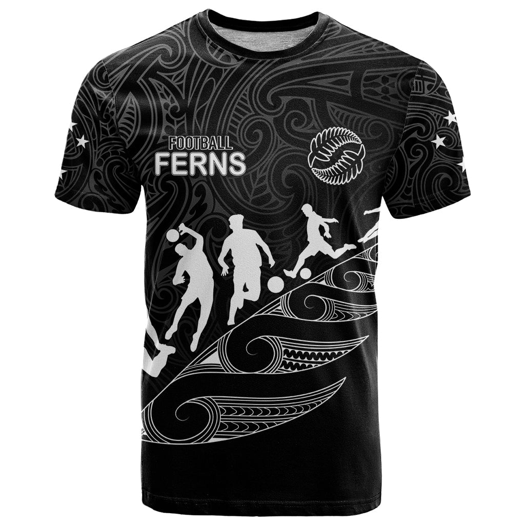 Personalised New Zealand Football Ferns T Shirt Women World Cup 2023 Tribal Koru Pattern