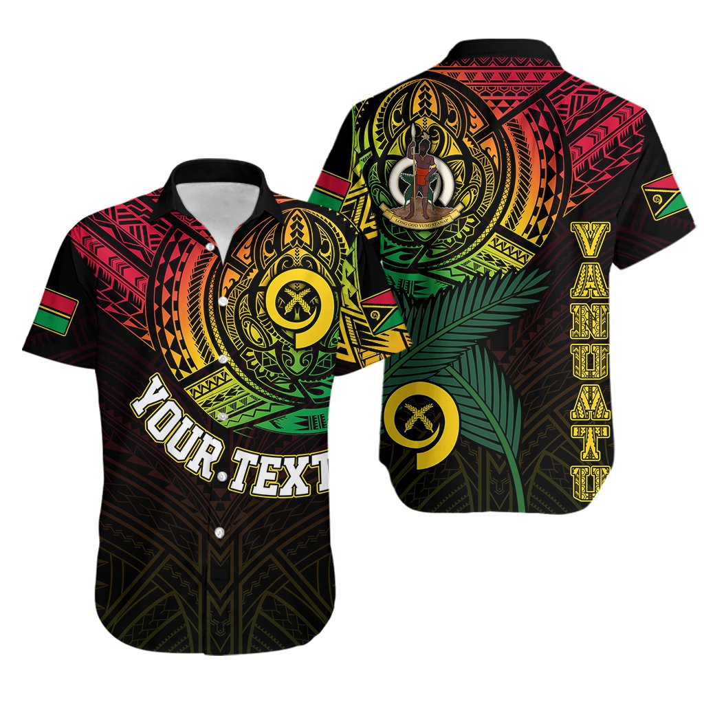 Personalised Vanuatu Hawaiian Shirt Turtle Chest Tattoo Flag Color