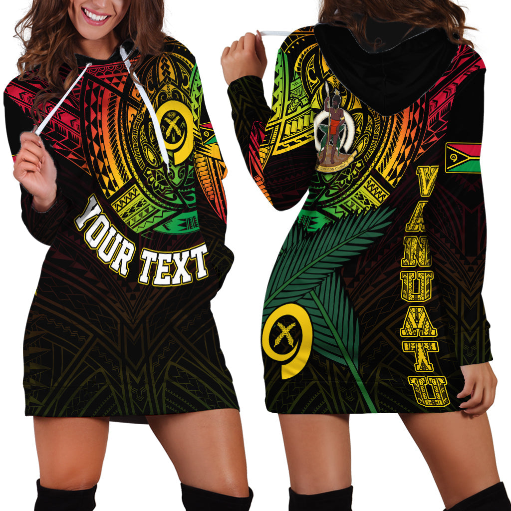 Personalised Vanuatu Hoodie Dress Turtle Chest Tattoo Flag Color
