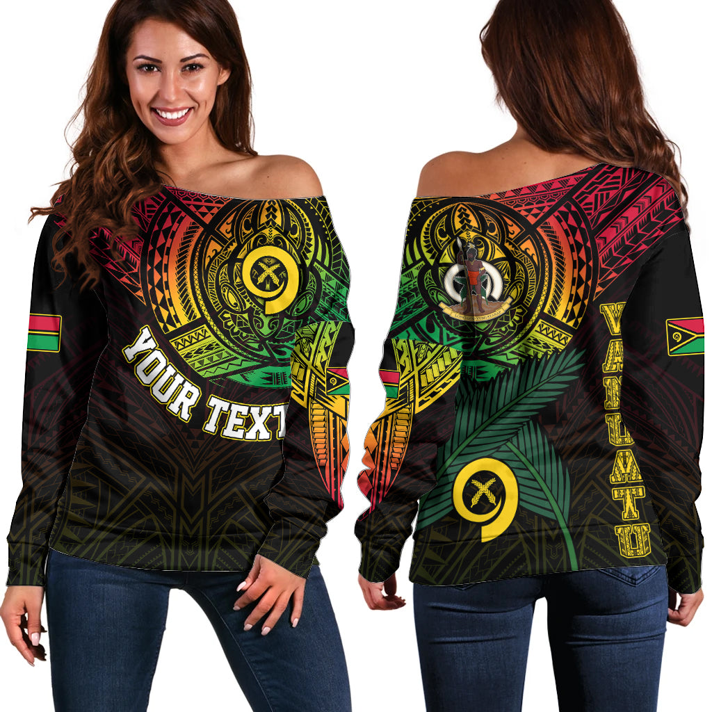 Personalised Vanuatu Off Shoulder Sweater Turtle Chest Tattoo Flag Color