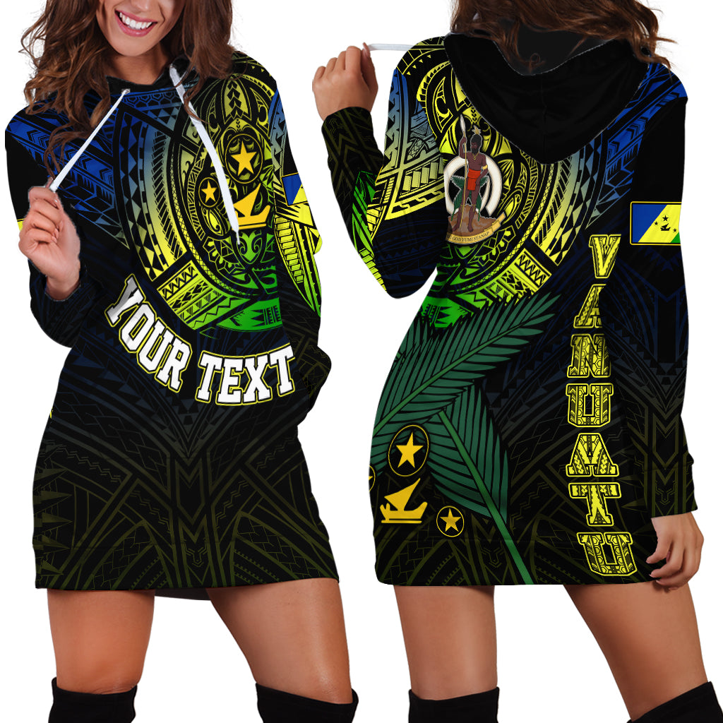 Personalised Vanuatu Hoodie Dress Turtle Chest Tattoo Flag Color Malampa