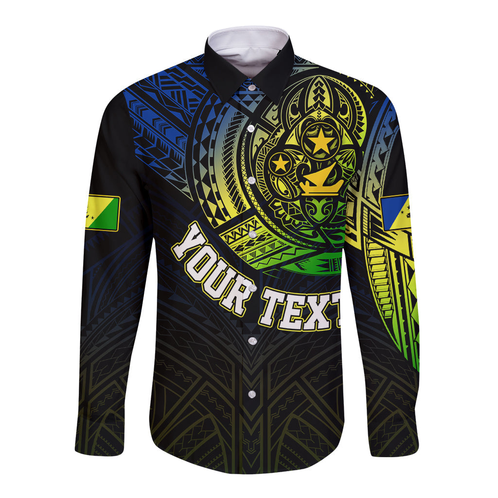 Personalised Vanuatu Long Sleeve Button Shirt Turtle Chest Tattoo Flag Color Malampa
