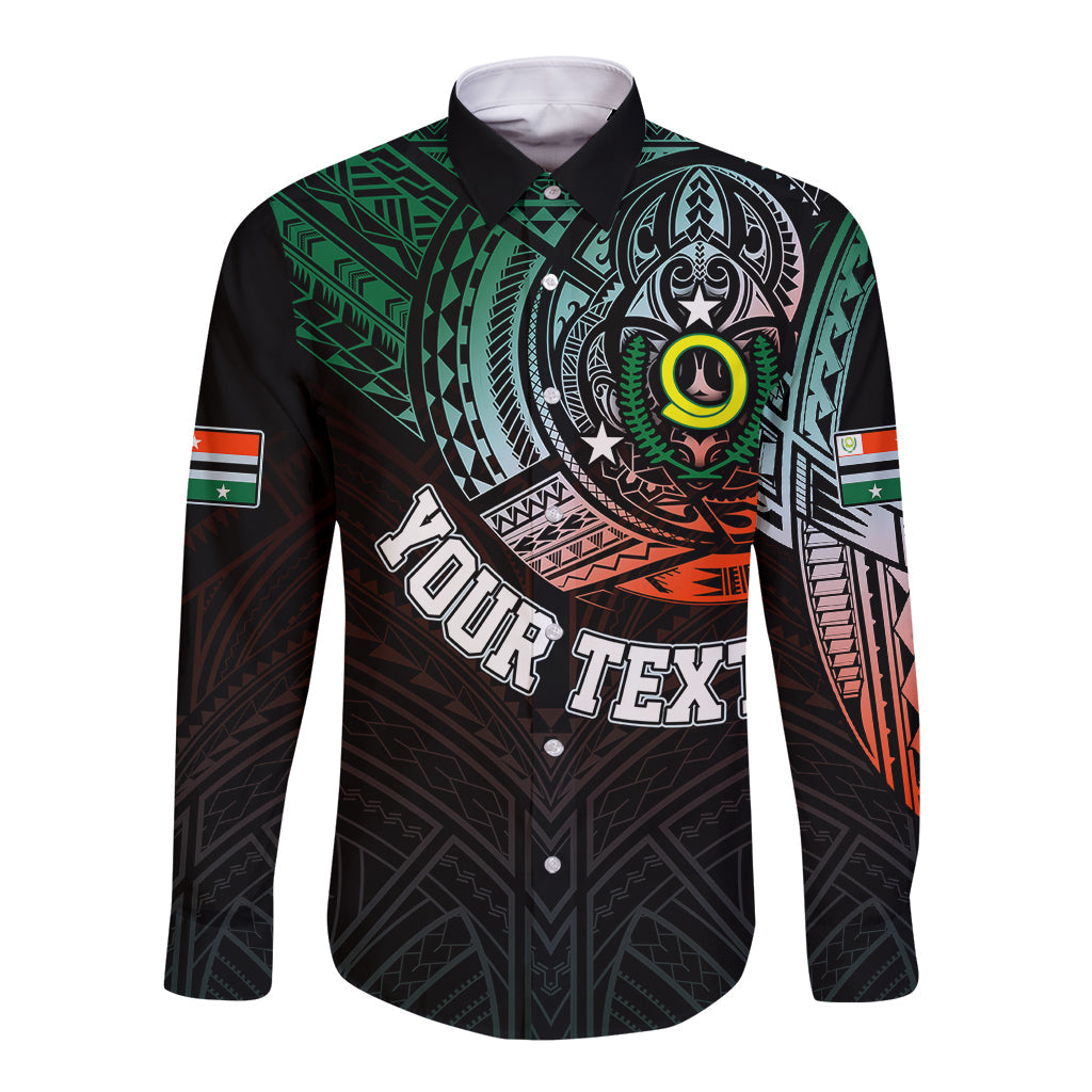 Personalised Vanuatu Long Sleeve Button Shirt Turtle Chest Tattoo Flag Color Penama