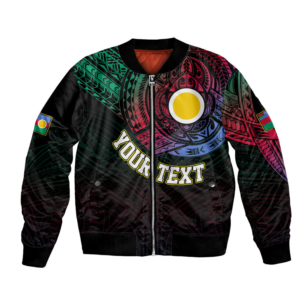 Personalised Vanuatu Bomber Jacket Turtle Chest Tattoo Flag Color Shefa