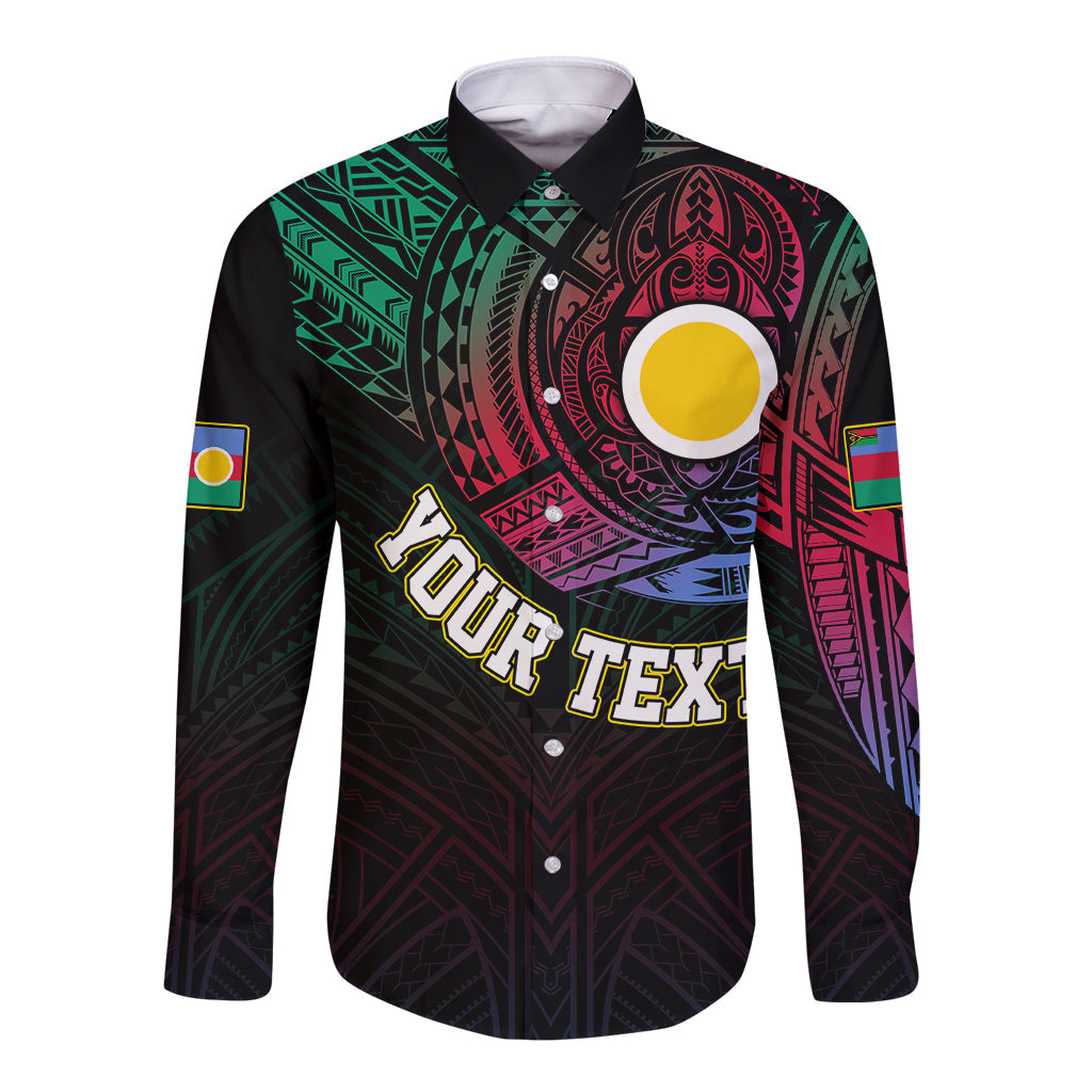 Personalised Vanuatu Long Sleeve Button Shirt Turtle Chest Tattoo Flag Color Shefa