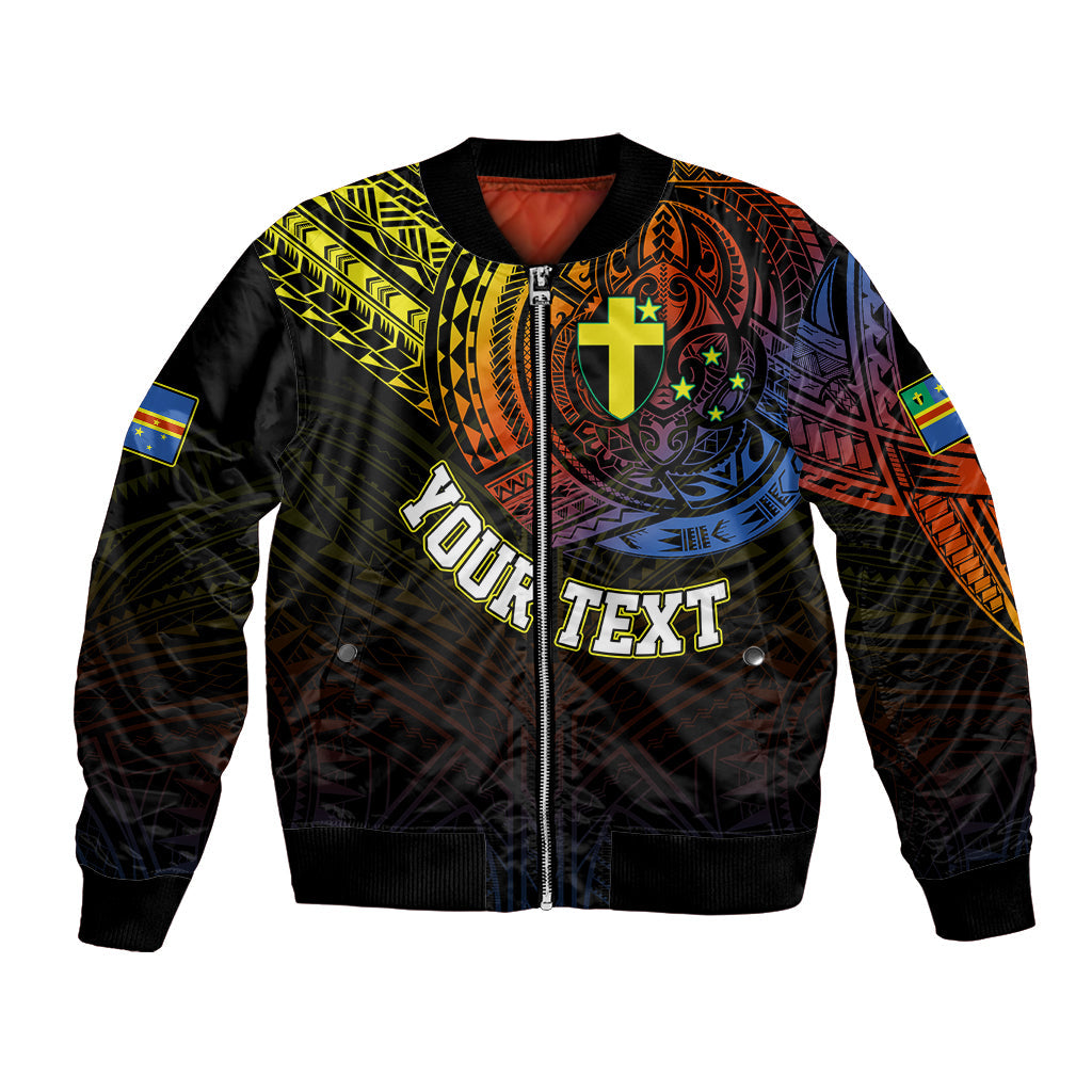 Personalised Vanuatu Bomber Jacket Turtle Chest Tattoo Flag Color Tafea