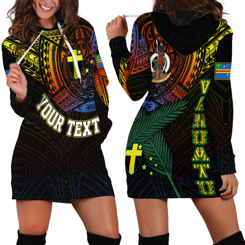 Personalised Vanuatu Hoodie Dress Turtle Chest Tattoo Flag Color Tafea