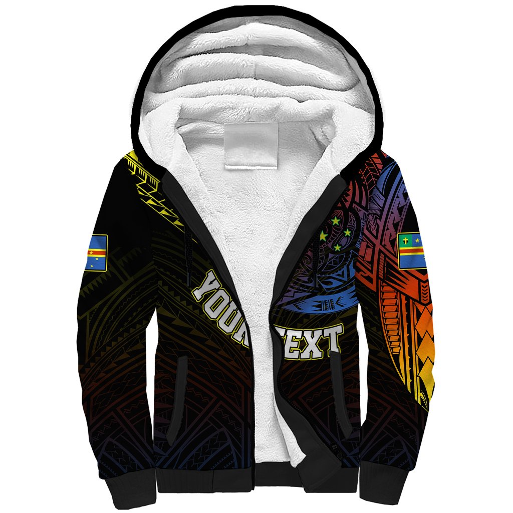 Personalised Vanuatu Sherpa Hoodie Turtle Chest Tattoo Flag Color Tafea