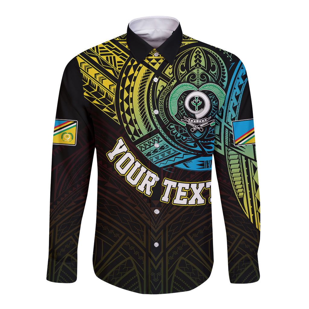 Personalised Vanuatu Long Sleeve Button Shirt Turtle Chest Tattoo Flag Color Torba