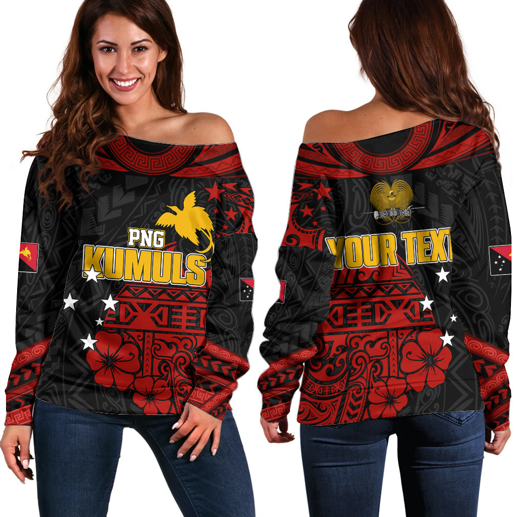 Personalised PNG Kumuls Rugby Off Shoulder Sweater Motuan Mix Patterns