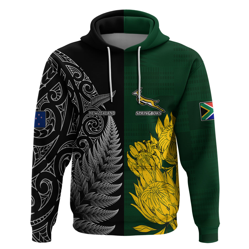 Personalised New Zealand Mix South Africa Rugby Hoodie Protea Vs. Silver Ferns
