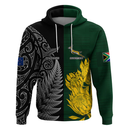 Personalised New Zealand Mix South Africa Rugby Hoodie Protea Vs. Silver Ferns