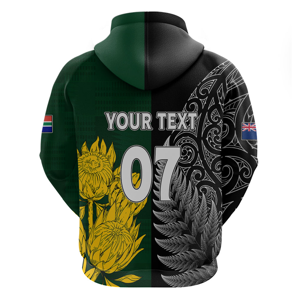 Personalised New Zealand Mix South Africa Rugby Hoodie Protea Vs. Silver Ferns