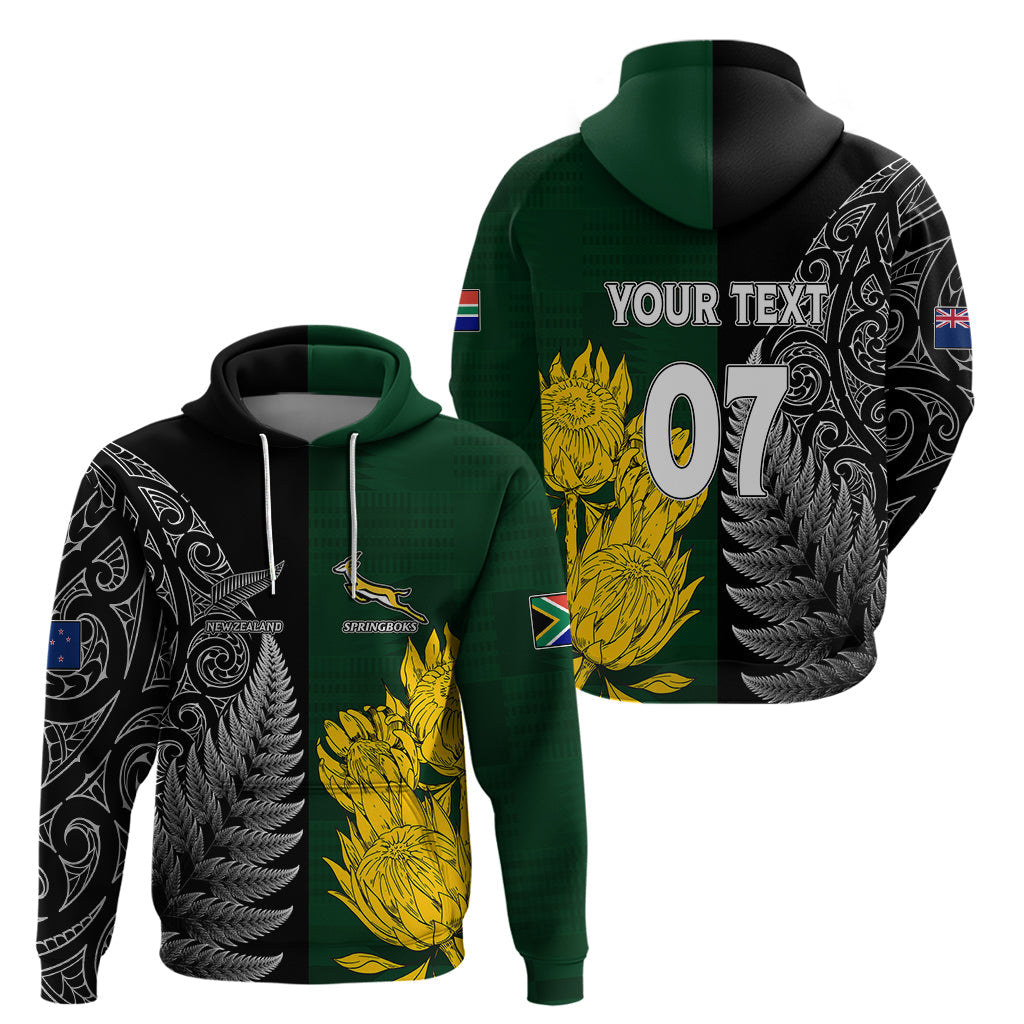 Personalised New Zealand Mix South Africa Rugby Hoodie Protea Vs. Silver Ferns