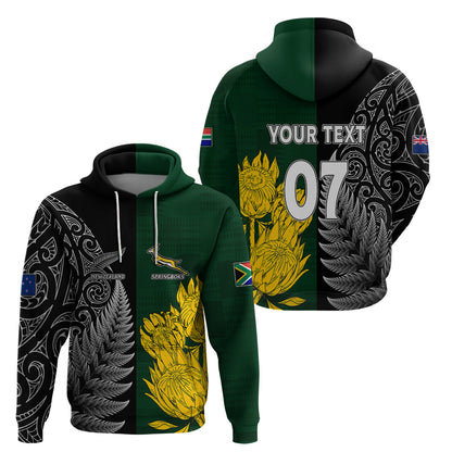 Personalised New Zealand Mix South Africa Rugby Hoodie Protea Vs. Silver Ferns