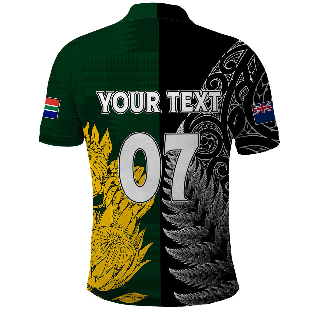 Personalised New Zealand Mix South Africa Rugby Polo Shirt Protea Vs. Silver Ferns