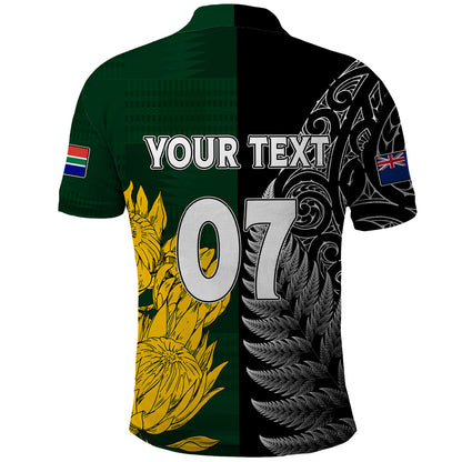 Personalised New Zealand Mix South Africa Rugby Polo Shirt Protea Vs. Silver Ferns