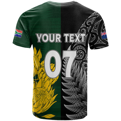 Personalised New Zealand Mix South Africa Rugby T Shirt Protea Vs. Silver Ferns