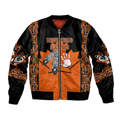 Personalised Canada Indigenous Sleeve Zip Bomber Jacket Every Child Matters